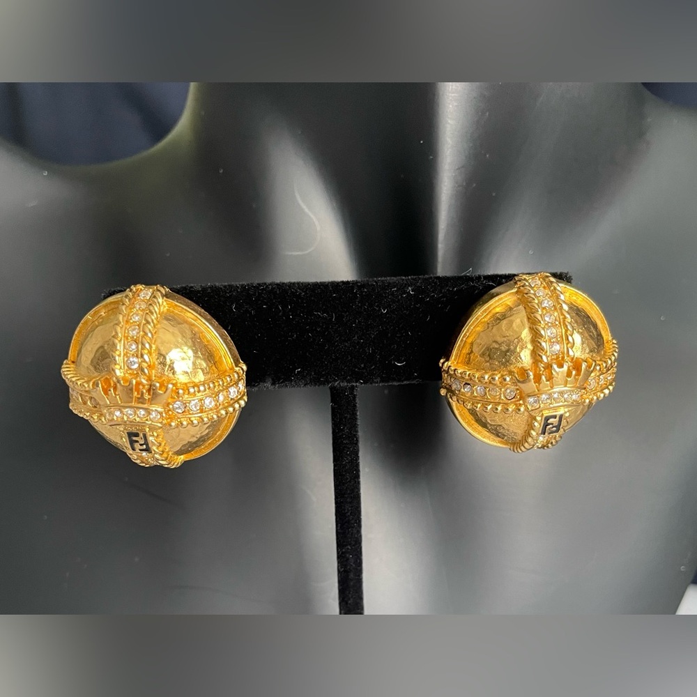 Authentic Fendi Crown  Gold Plated Pierced Earrings